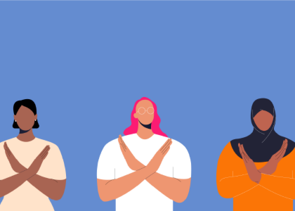 Illustration of three women crossing their arms to make an X